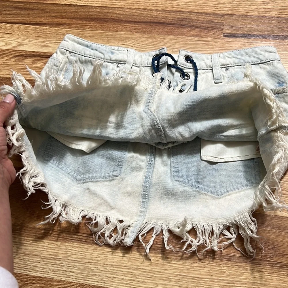 Free People Tie Front Jean denim Skirt size 26 - Picture 8 of 16
